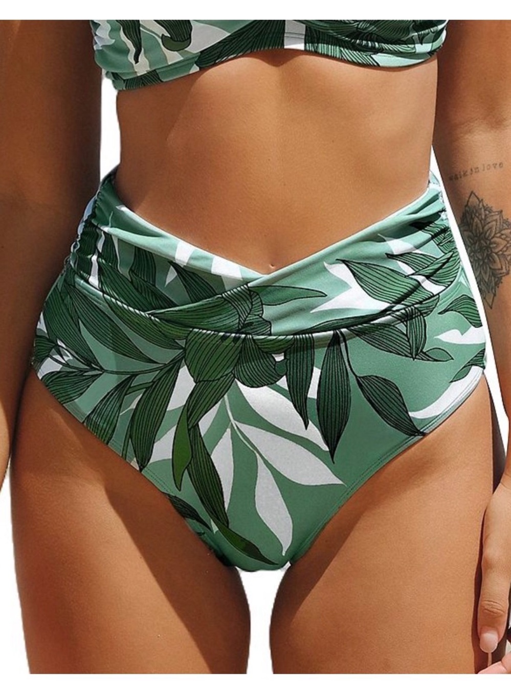 Women's Cupshe Shirred Overlap High Waist Tummy Control Bikini Bottoms